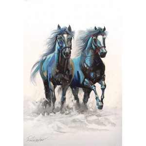 Razia Sehar, The swift escape, 24 x 36 Inch, Acrylic on Canvas, Horse Painting, AC-RZSR-008